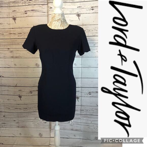 Lord & Taylor petite fitted Navy short sleeved round neck dress size 4 petite - Picture 2 of 10